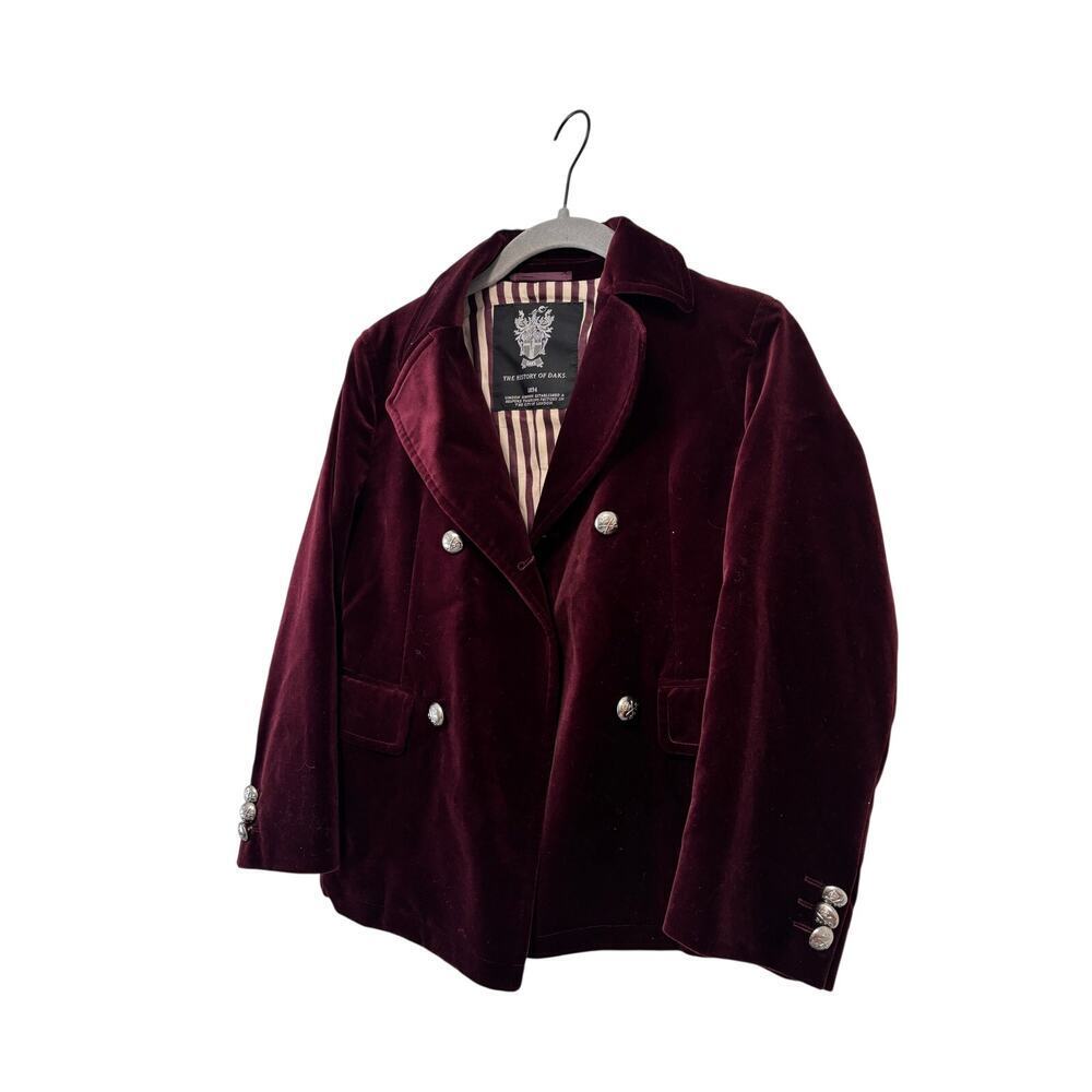 DAKS Little Kids Velvet Blazer Jacket Burgundy Double Breasted Size 130 Luxury - Picture 6 of 10